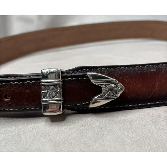 Justin Top Grain Leather Western Belt Brown Silver Buckle Concho Size 39 USA - Picture 2 of 9